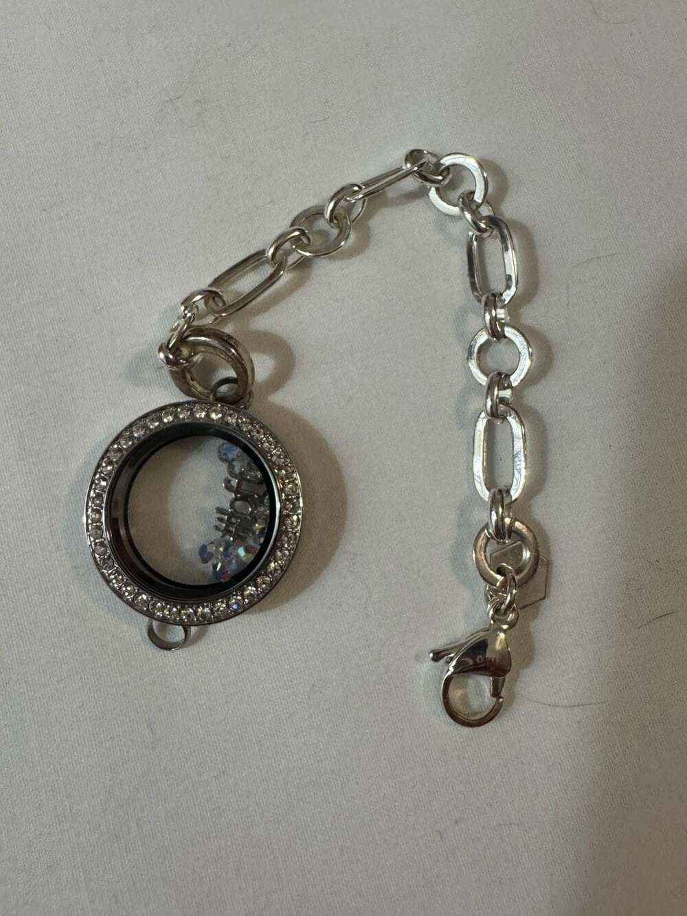 Origami Owl Silver Tone Crystal Floating Locket Charm Bracelet piece kids small